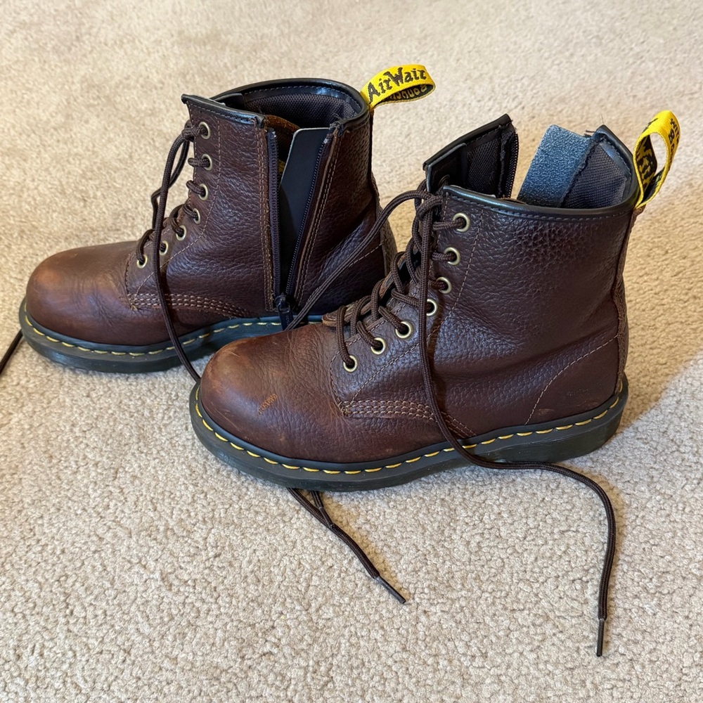 Women’s Dr. Martens Dark Brown Leather Steel Toe Lace-Up Boots - Size 7 - Picture 2 of 13